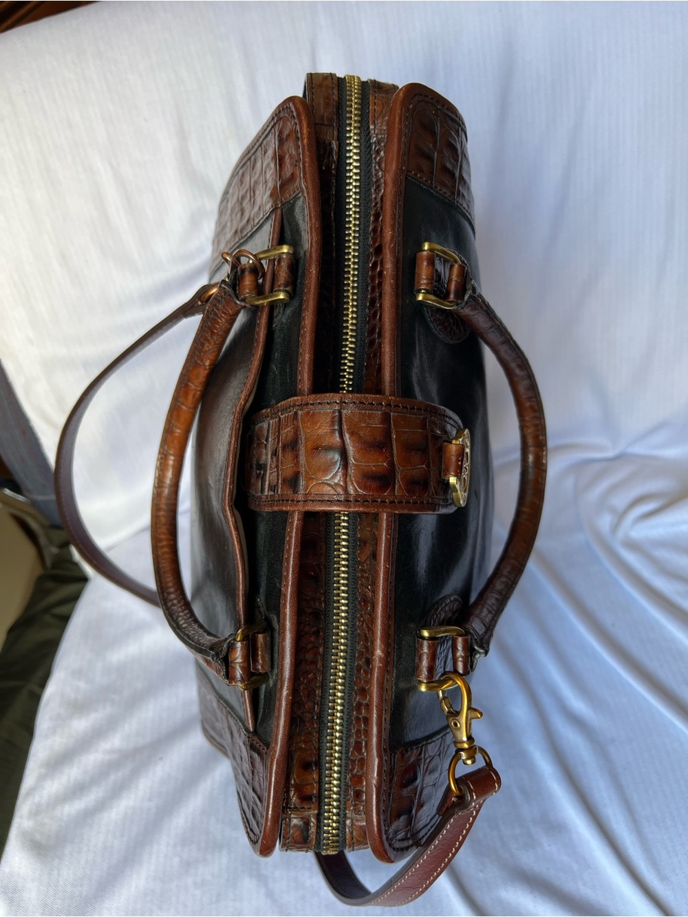 Vintage Brahmin Tuscan Addison Satchel Bag Black & Croc Leather (Excellent) - Picture 8 of 16